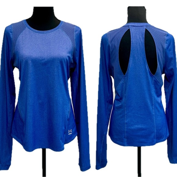 Under Armour Heathered blue long sleeve mesh cut-out back T-shirt Sz M - Picture 14 of 14